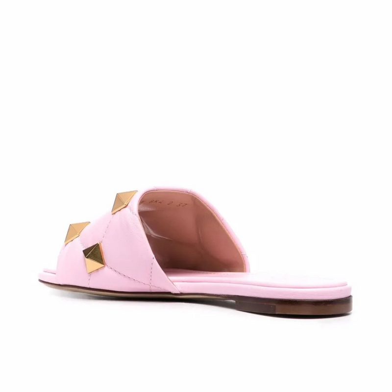 Valentino Leather Roman Stud Flat Slides Size Light Pink