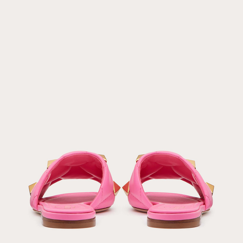 Valentino Leather Roman Stud Flat Slides Size Pink