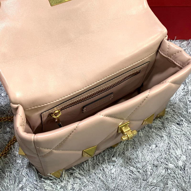 Valentino Garavani Roman Stud Shoulder Bag Beige
